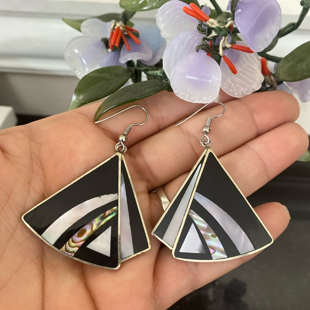 Vintage Mexico Silver & Abalone Dangle Earrings